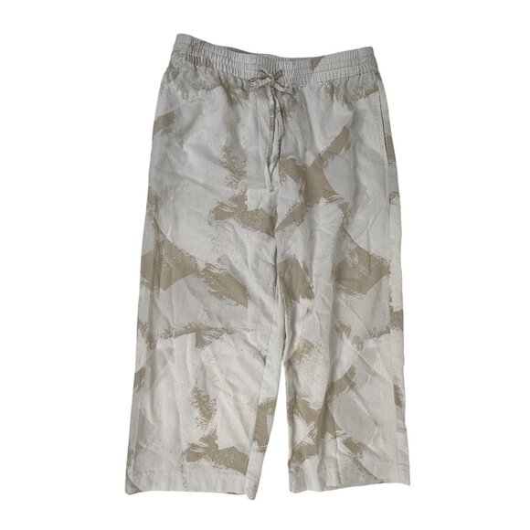 DKNY Wide-Leg Pull-On Linen Blend Pull-On Pants Beige Print Size S - Picture 1 of 4